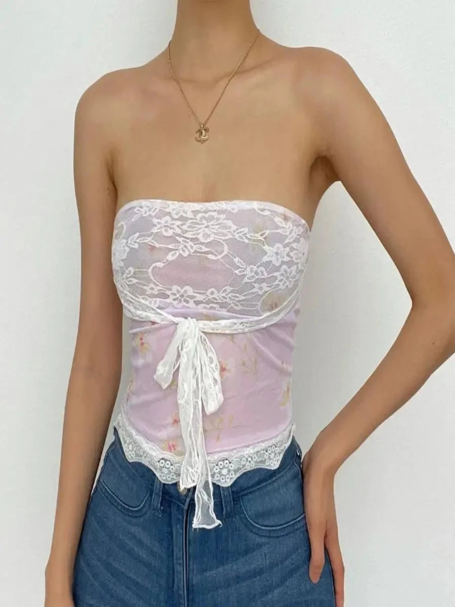 Liber Women's Summer Y2K Lace Tube Top