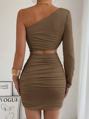 One-shoulder Cutout Fitted Bodycon Short Dress
