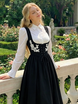 Straps Splicing Lace Sweet Retro Midi Dresses