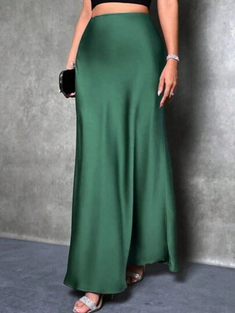 Simplicity Imitation Silk Solid Color Long Skirts