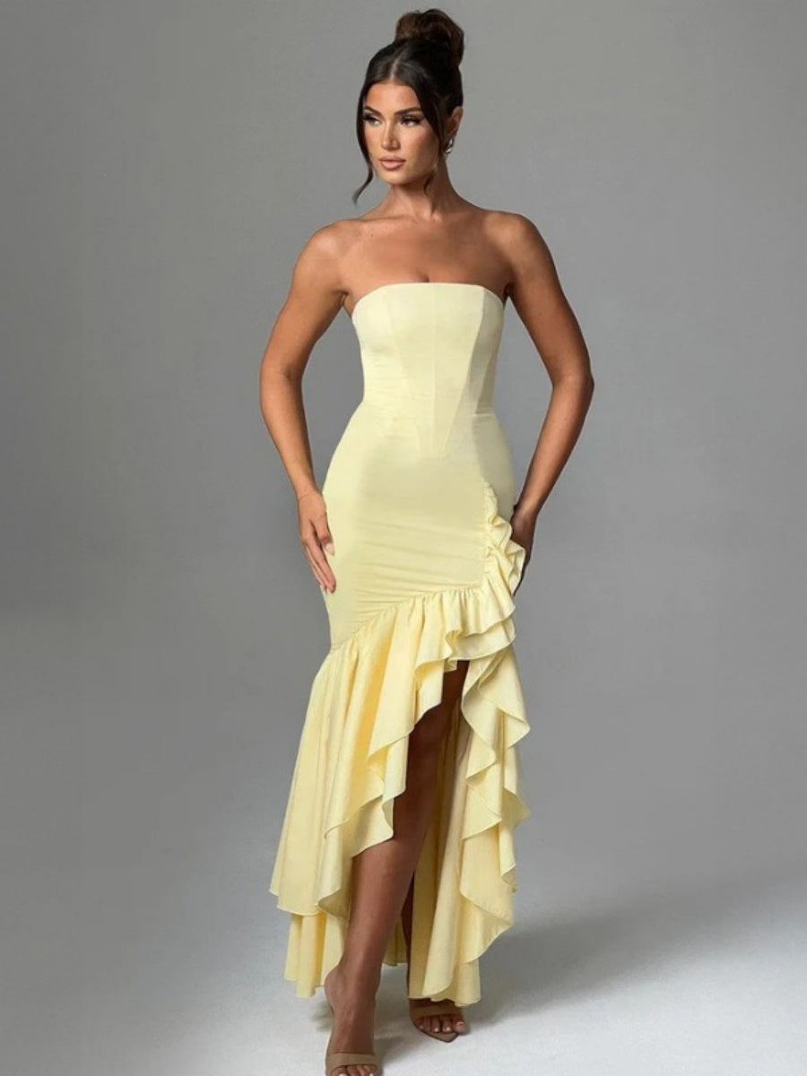 Tube Top Multi-layer Ruffles Hip-hugging Parties Maxi Dresses