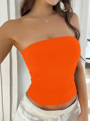 Tight-fitting Solid Color Backless Knitted Strapless Top