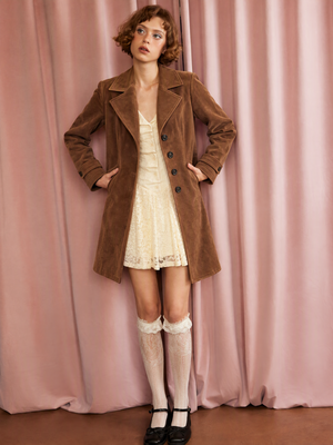 Retro-style Long Wool Coat With Suit Collar Coats