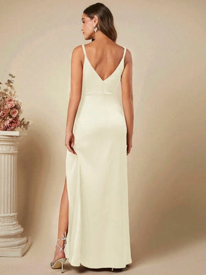 Satin Suspenders Pleated Maxi Dresses