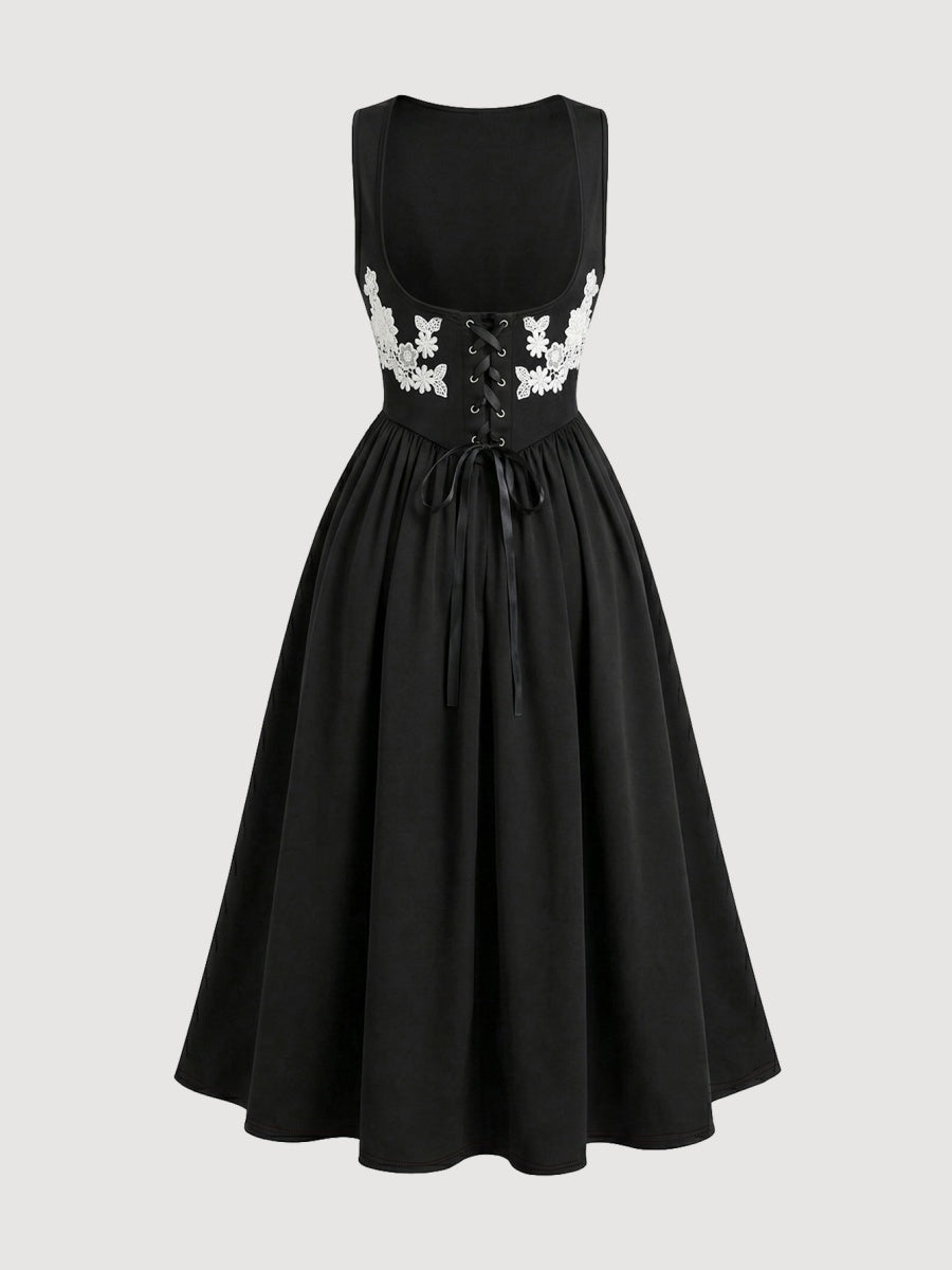 Straps Splicing Lace Sweet Retro Midi Dresses