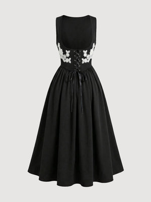 Straps Splicing Lace Sweet Retro Midi Dresses