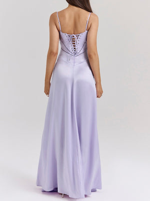 Satin-panel Spaghetti Strap Maxi Dress