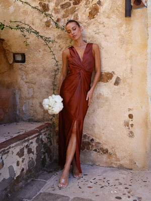 Satin Deep V Sleeveless Backless Long Dress