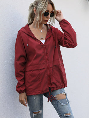 Hooded Zipper Outdoor Raincoat Coat Loose Windproof Long-sleeved Trench Coat