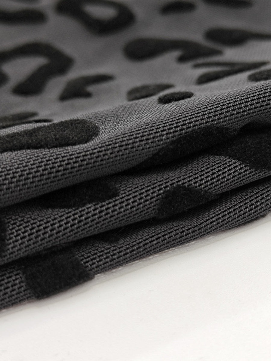 Perspective Mesh Flocked High-waisted Leg-lengthening Slightly Flared Casual Trousers