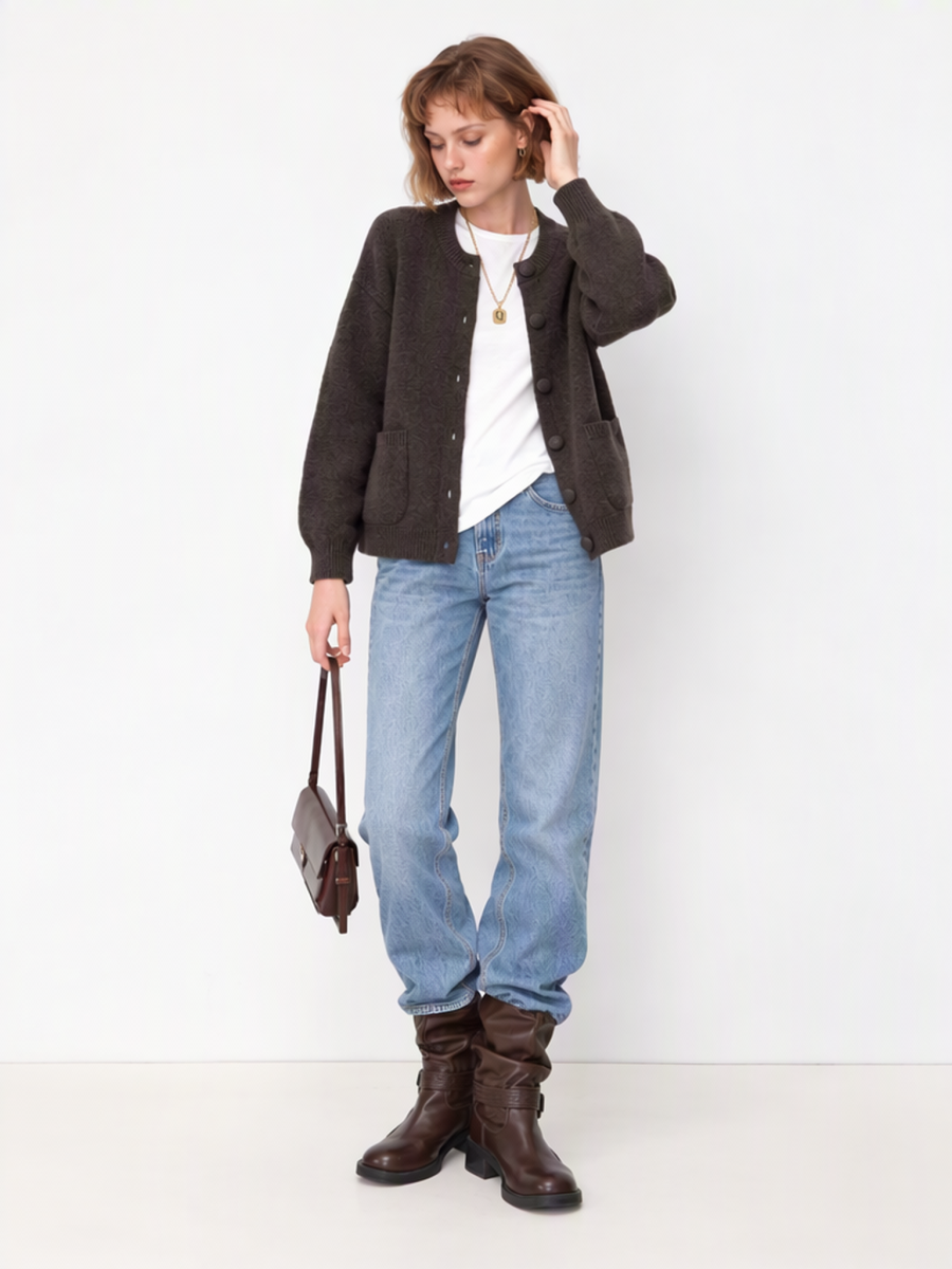 Long-sleeved Casual Loose Sweater Cardigan Solid Color Cardigans