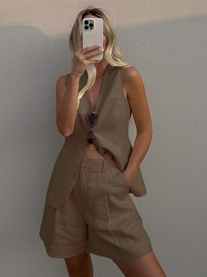 Flax Commuter Vest Loose Shorts Set 2-piece Sets