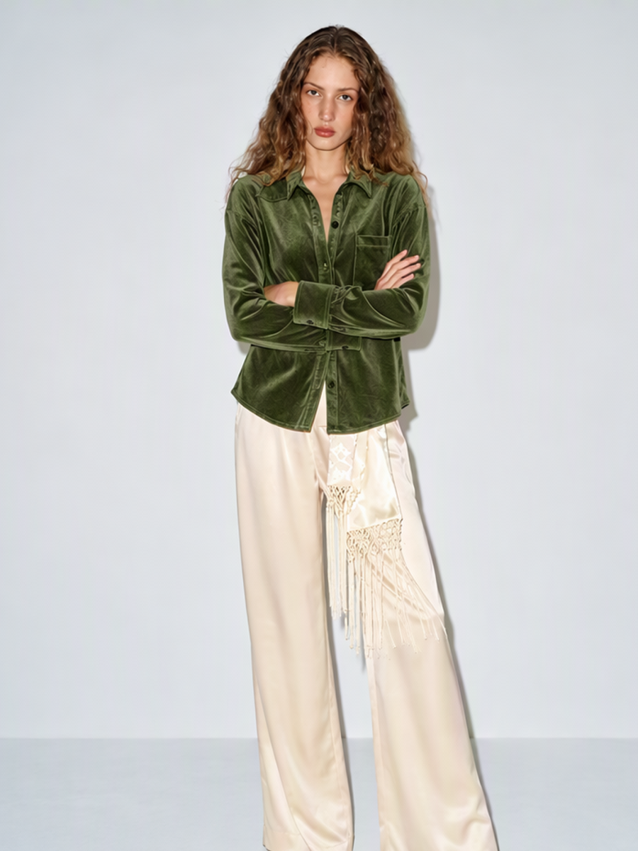 Long-sleeved Velvet Cardigan Blouse&Shirts