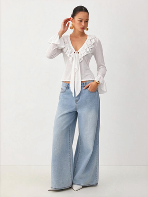 French Elegant Ruffles Solid Color Blouse&Shirts