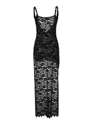 Lace See-through Backless High Slit Long Dress