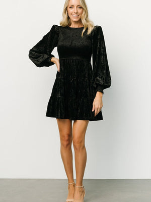 Ruffle Gathering Long Sleeve Velvet Mini&Short Dresses