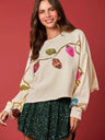 Women's Christmas Bell Sequin Top Casual Long Sleeve Short Pullover Sweatshirt