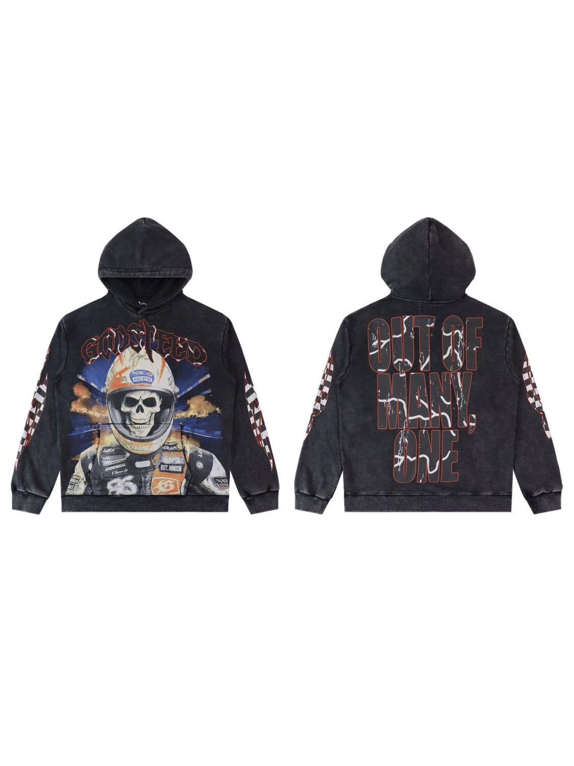 Rock Washed And Aged Skull Print Hoodies