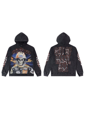 Rock Washed And Aged Skull Print Hoodies
