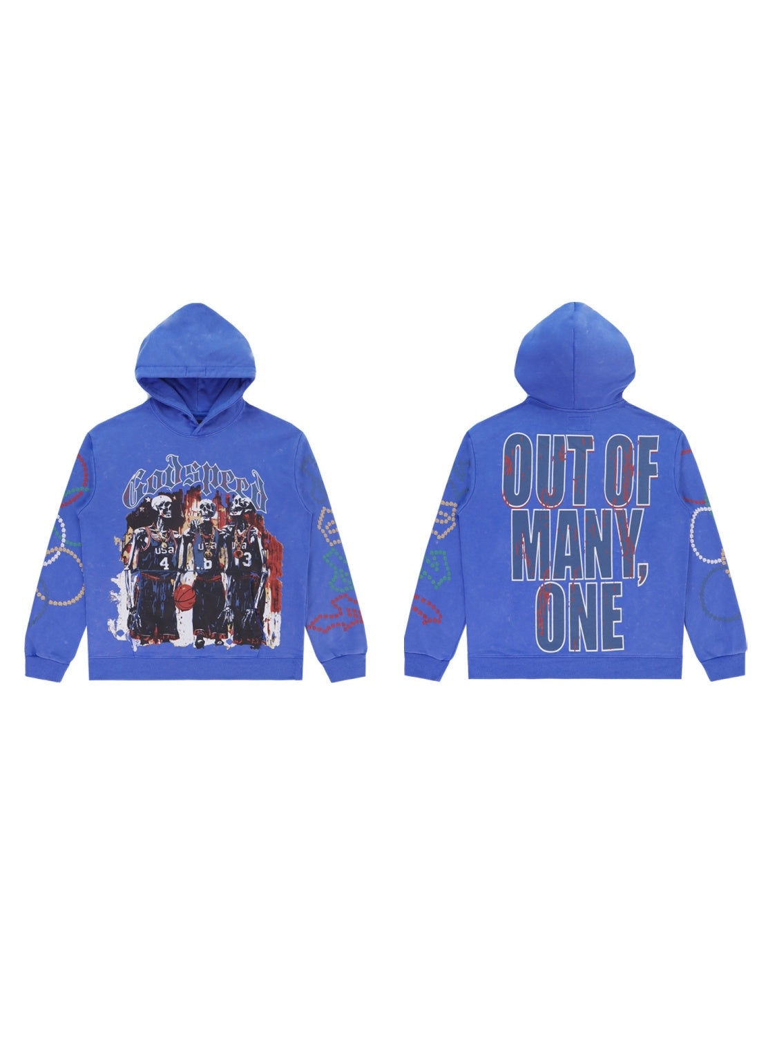 Rock Washed And Aged Skull Print Hooded Sweatshirt