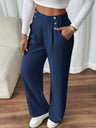 Casual High-waisted  Loose Straight leg Pocket Pants