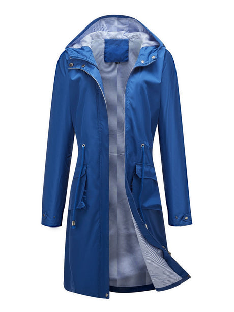 Leisure Water Proof Striped Lining Straight Zipper Hooded Jackets