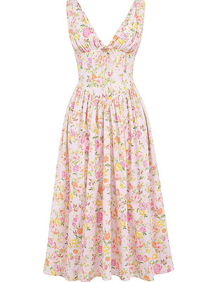 Resort-style Floral Print V-neck Spaghetti Strap Maxi Dress