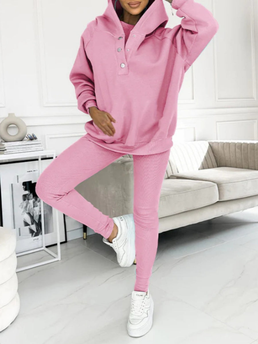 Sporty Casual Hoodie Sweatshirt, Ribbed Slim Fit Vest And Pants Three-piece Set