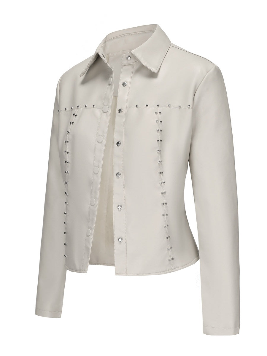 Buttons Studs Short Leather Jacket