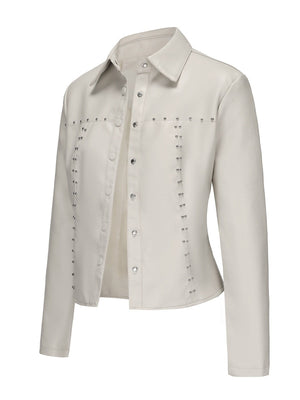 Buttons Studs Short Leather Jacket