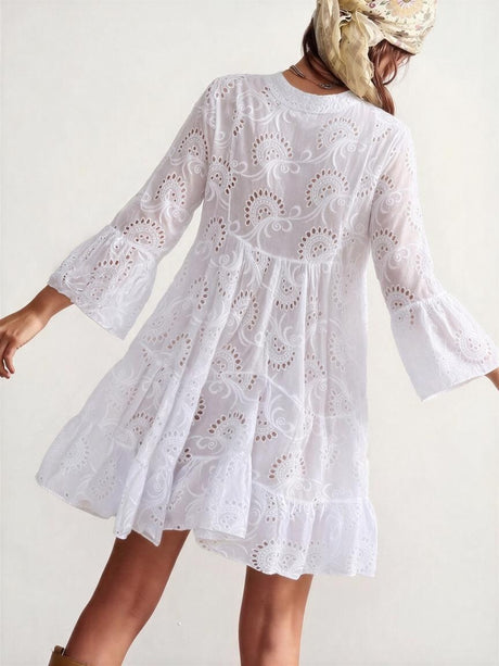 Embroidery Hollow Loose-fit Midi Dresses