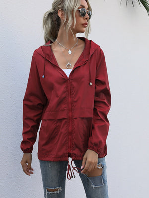 Hooded Zipper Outdoor Raincoat Coat Loose Windproof Long-sleeved Trench Coat