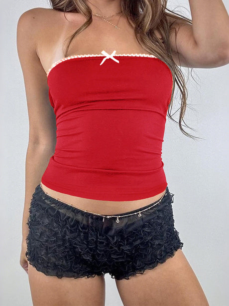 Lace Solid Color Strapless Top