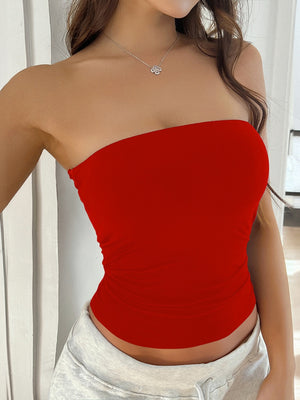 Tight-fitting Solid Color Backless Knitted Strapless Top