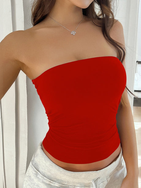 Tight-fitting Solid Color Backless Knitted Strapless Top