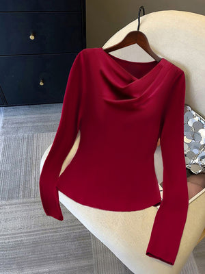 Dangling Long Sleeves Base Layer Burgundy T-shirt