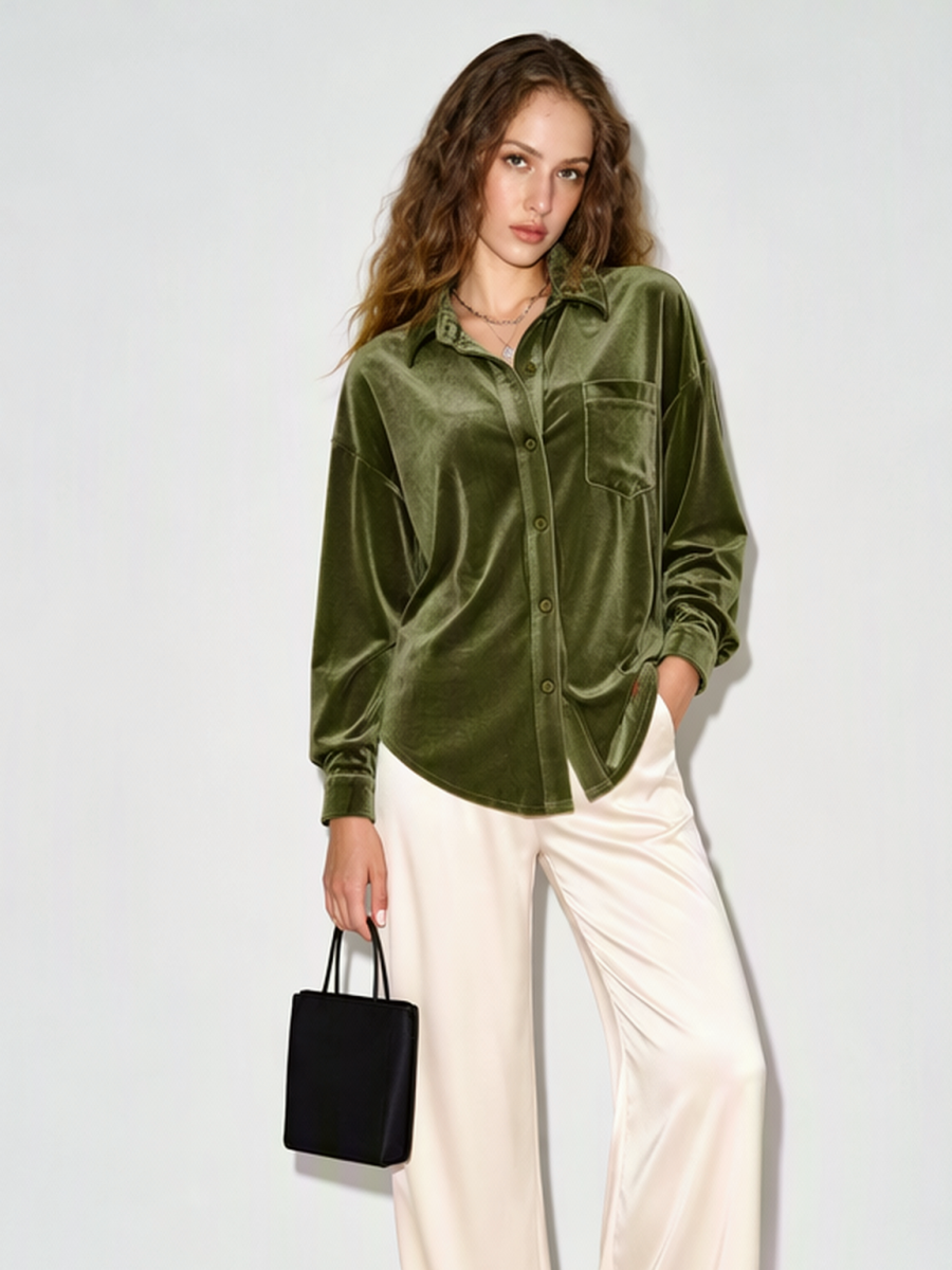 Long-sleeved Velvet Cardigan Blouse&Shirts
