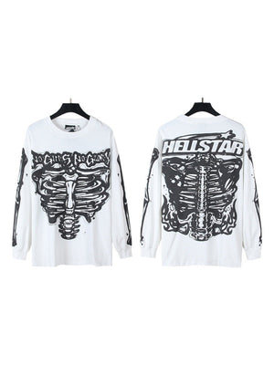 Dark Printed High Street Loose Long-sleeved T-shirt
