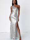 One Shoulder Sequins Slit Long Dress