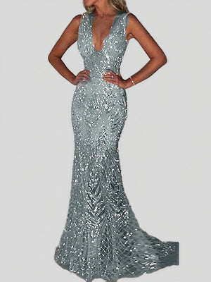 Sexy Deep V Sequin Party Maxi Dresses