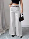 Women's Belted Wide-leg High-waisted Straight-leg Suit Trousers