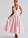 Halter Neck Jacquard Dress, High-end Evening Gown Elegant Sleeveless Backless Fitted Waist Midi Dress