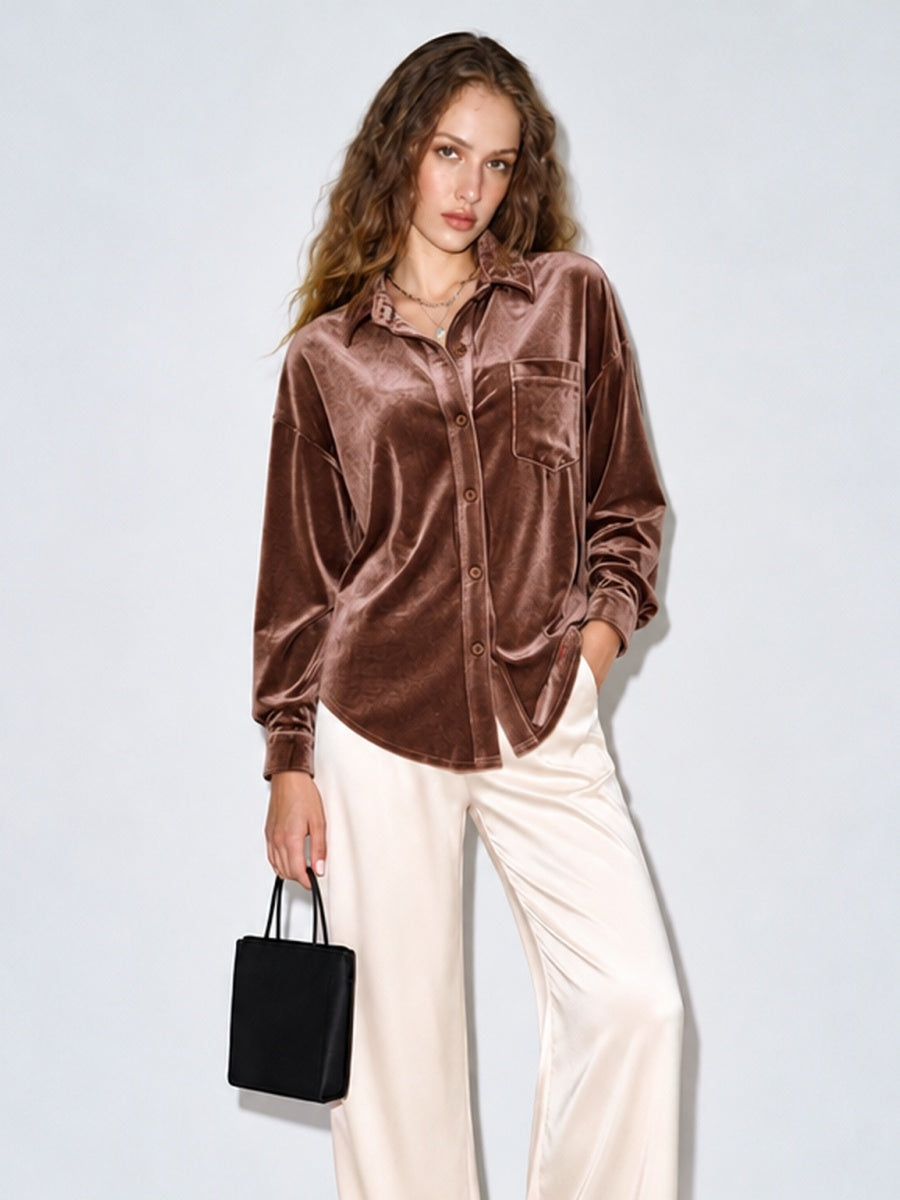 Long-sleeved Velvet Cardigan Blouse&Shirts