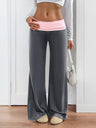 Color-blocked Casual Flared Trousers