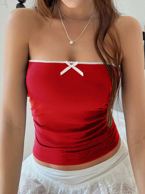 Lace Solid Color Strapless Top