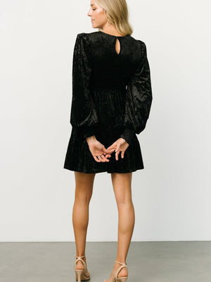 Ruffle Gathering Long Sleeve Velvet Mini&Short Dresses