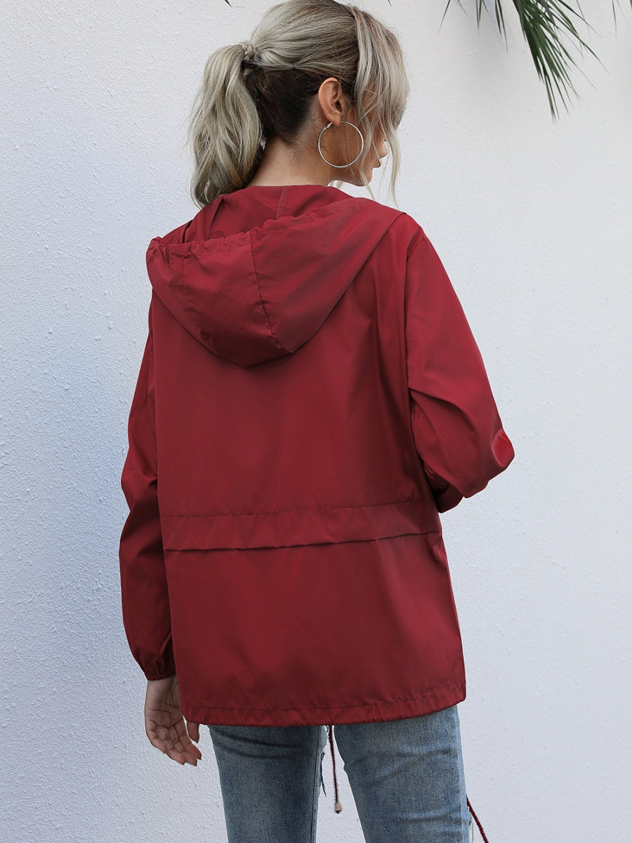 Hooded Zipper Outdoor Raincoat Coat Loose Windproof Long-sleeved Trench Coat