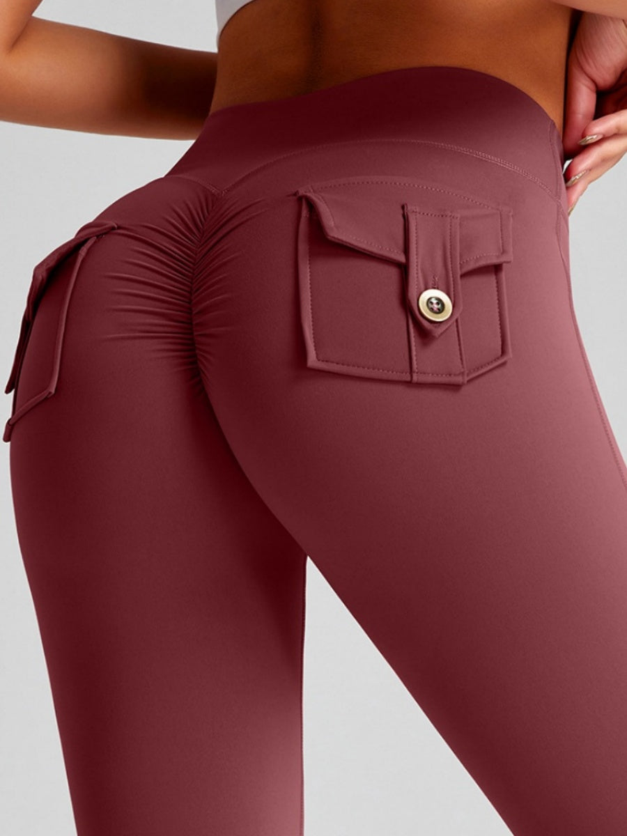 Pocket Peach Butt Yoga High Waist Buttocks Lift Sanded Stretch Tight Fit Sports Pants