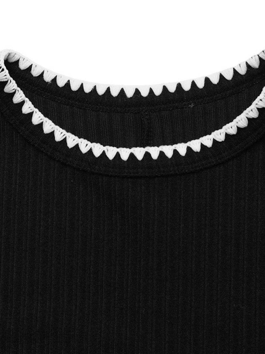 Color-blocked Round Neck Ribbed Midi-length Bodycon Knit Maxi Dress
