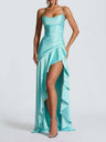 Spaghetti Strap Backless Ruffled Irregular Long Dress